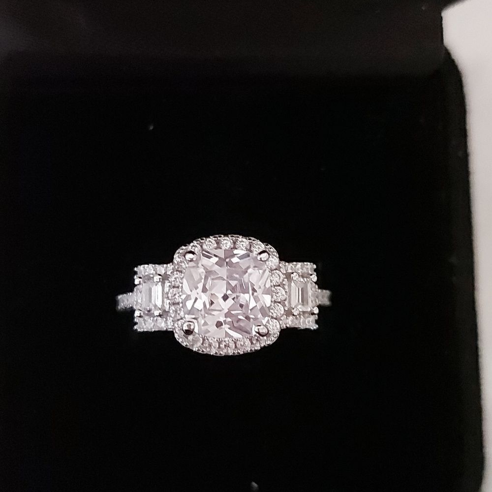 925 Sterling Silver 3 Stone Engagement Wedding Ring